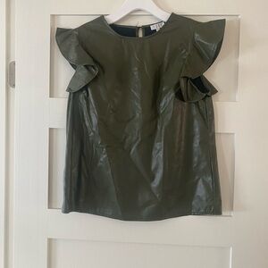 TCEC Olive Green Faux Leather Tank with Ruffle Sleeves - Size L